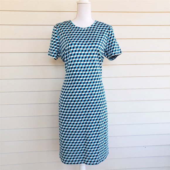 St. John Dresses & Skirts - NWT St John Blue/White geomietric cube sweater dress